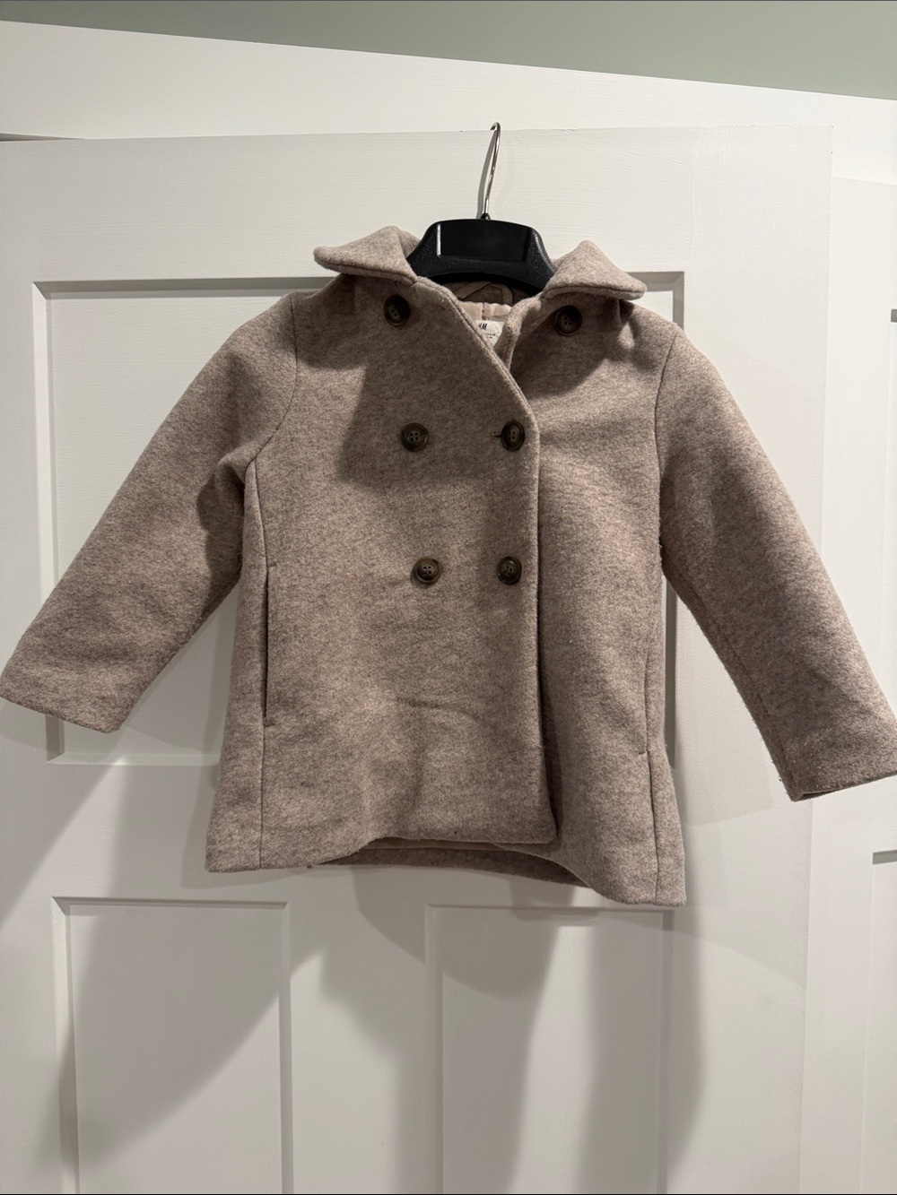 H&M Kids Double-Breasted Pea Coat in Taupe